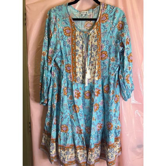 ELINGS Dresses & Skirts - Women's ELINGS Teal Orange Floral Bohemian Mini Dress Size L